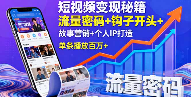 短视频变现秘籍，流量密码+钩子开头+故事营销+个人IP打造，单条播放百万+-汇课新知资源网