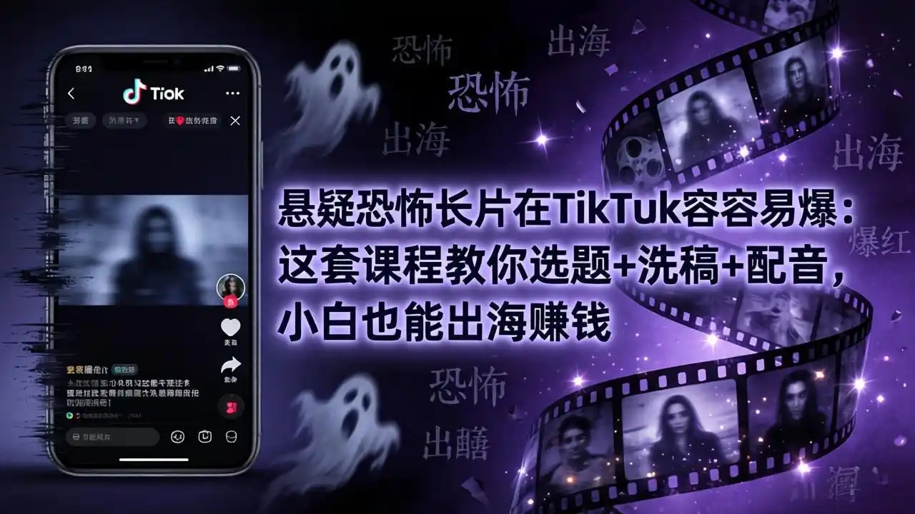 悬疑恐怖长片在TikTok最容易爆:这套课程教你选题+洗稿+配音,小白也能出海赚钱-汇课新知资源网