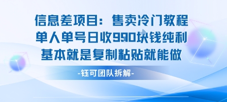 信息差项目：售卖冷门教程单人单号日收9张纯利基本就是复制粘贴就能做-汇课新知资源网