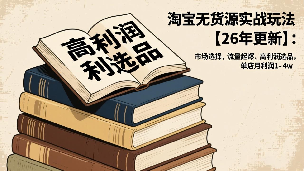 淘宝无货源实战玩法【26年更新】:市场选择、流量起爆、高利润选品,单店月利润1-4w-汇课新知资源网