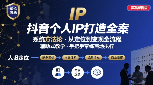 抖音个人IP系统落地实操大课，实操课程，辅助落地-汇课新知资源网