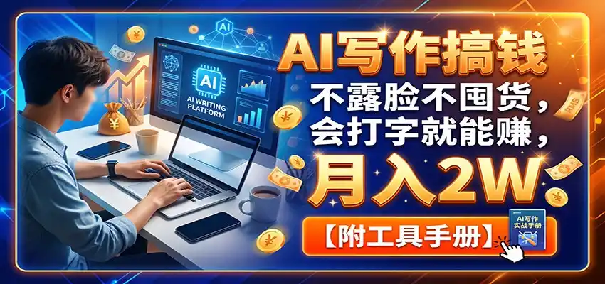 AI写作搞钱：不露脸不囤货，会打字就能赚，月入2W【附工具手册】-汇课新知资源网