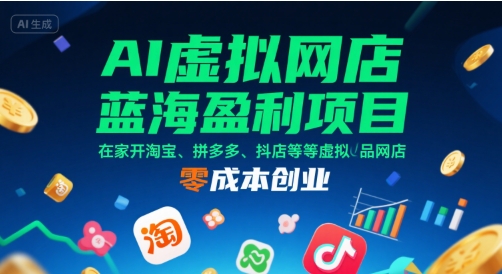 AI虚拟网店蓝海盈利项目，在家开淘宝、拼多多、抖店等虚拟品网店，零成本创业-汇课新知资源网