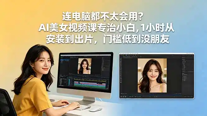连电脑都不太会用?AI美女视频课专治小白,1小时从安装到出片,门槛低到没朋友-汇课新知资源网