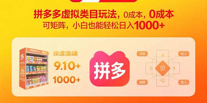 拼多多虚拟类目玩法,0成本,可矩阵,小白也能轻松日入1000+-汇课新知资源网