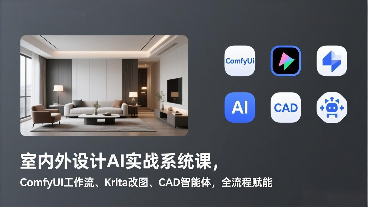 室内外设计AI实战系统课,ComfyUI工作流、Krita改图、CAD智能体,全流程赋能-汇课新知资源网