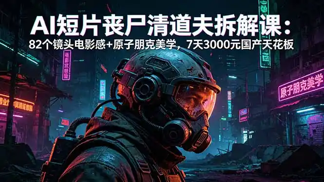 AI短片《丧尸清道夫》拆解课：82个镜头电影感+原子朋克美学，7天3000元国产天花板-汇课新知资源网
