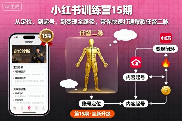 小红书训练营15期,从定位、到起号、到变现全路径,带你快速打通爆款任督二脉-汇课新知资源网