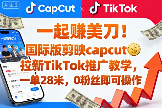 一起賺美刀！国际版剪映capcut拉新TikTok推广教学，一单28米，0粉丝即可操作(附推广入口和教学)-汇课新知资源网