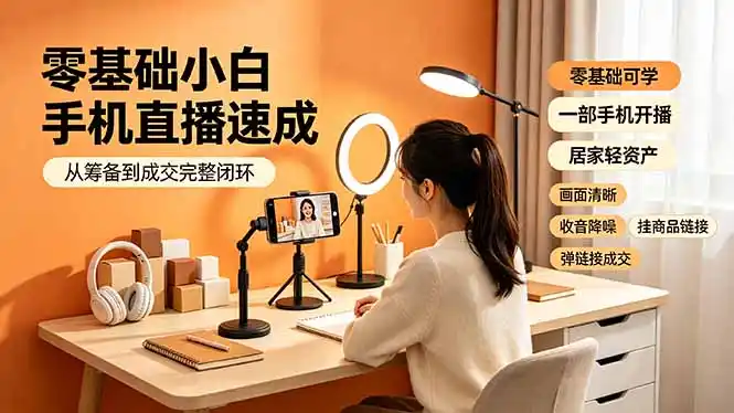 零基础小白手机直播速成,从筹备到成交完整闭环,适配苹果安卓系统,解决杂音卡顿留人难问题-汇课新知资源网