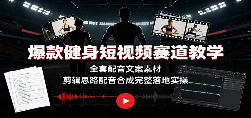 爆款健身短视频赛道教学：全套配音文案素材，剪辑思路配音合成完整落地实操-汇课新知资源网
