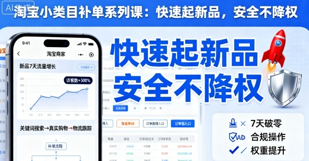 淘宝小类目补单系列课,快速起新品,安全不降权-汇课新知资源网